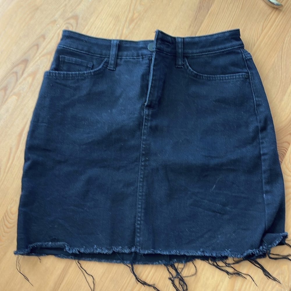 Black Denim Frayed mini skirt